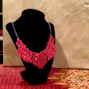 Bold Statement Necklace in red jeweled pointed pattern.